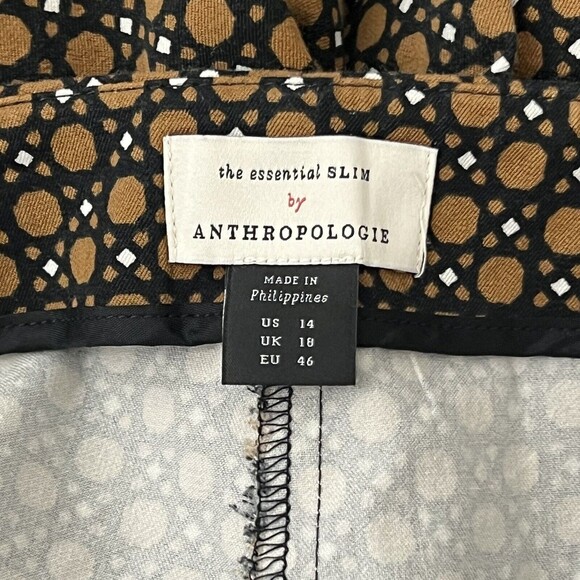 Anthropologie Womens Size 14 Essential Slim Trouser Pants in Brown Motif - Picture 4 of 4